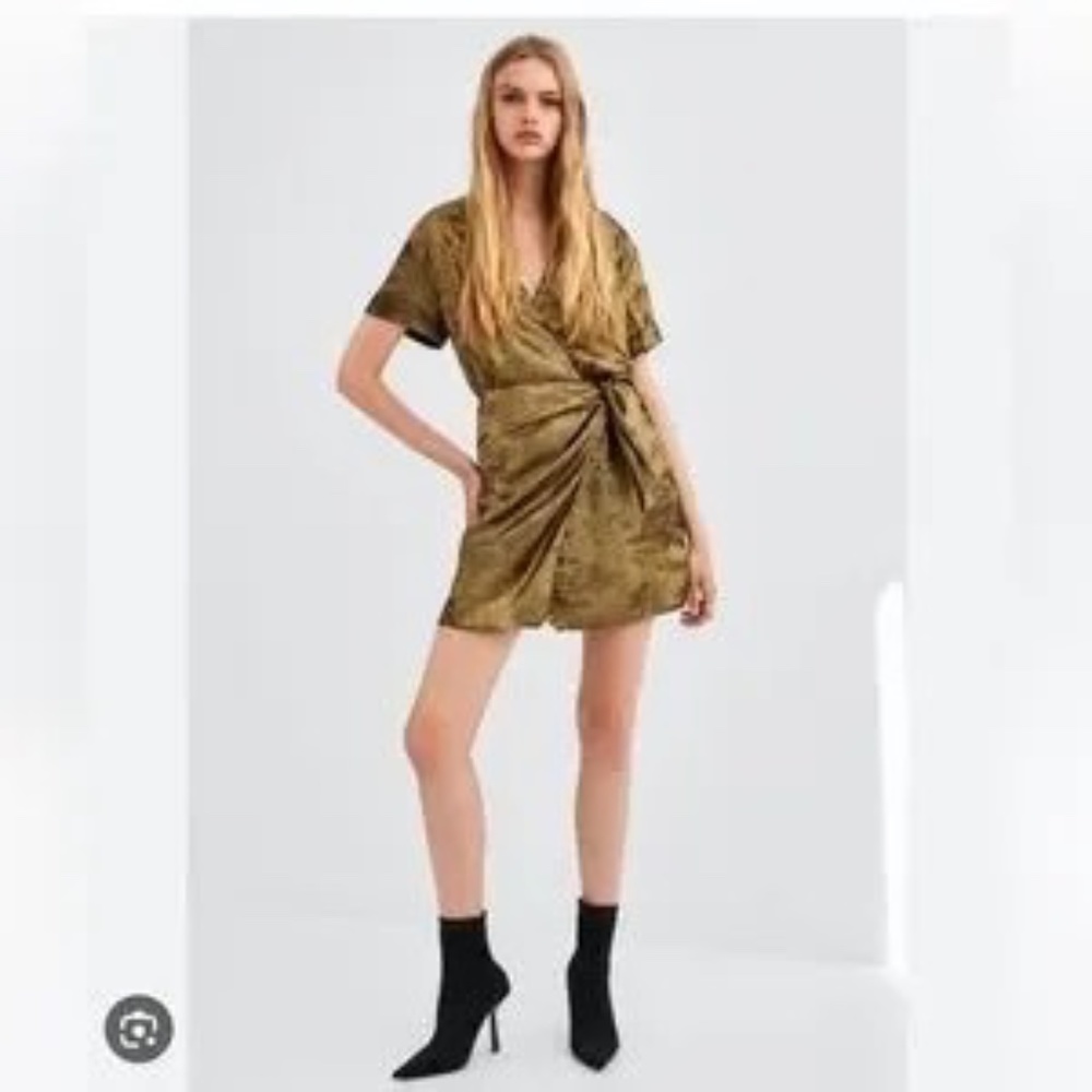 Gold Wrap Mini Dress - Women